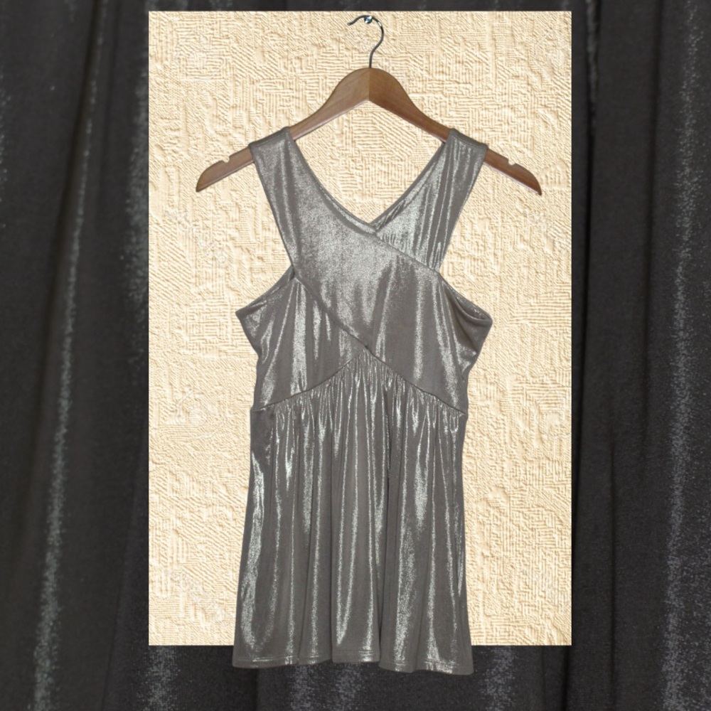 Criss Cross New York & Company Stretch Golden Shimmery Blouse